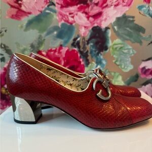 Gucci Red Leather Heels with Silver Accents